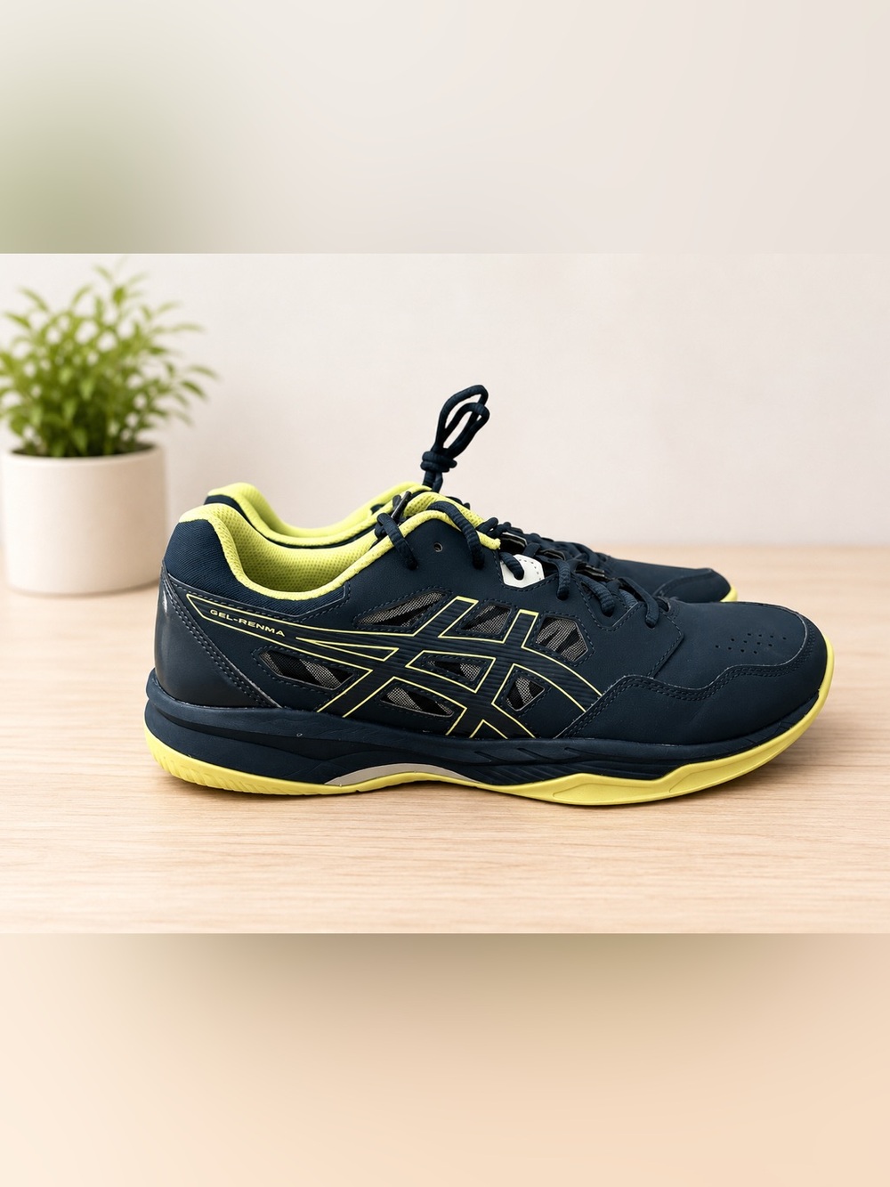 ASICS GEL-RENMA Men’s Court Shoes Size 12 Navy Yellow Lime Color-way EUC